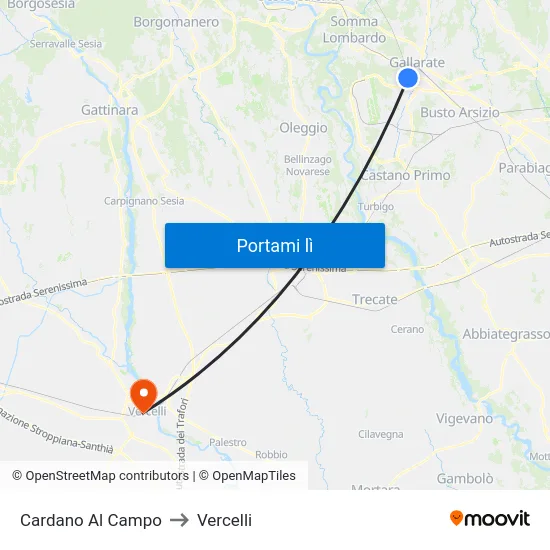 Cardano Al Campo to Vercelli map