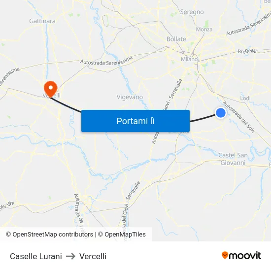 Caselle Lurani to Vercelli map