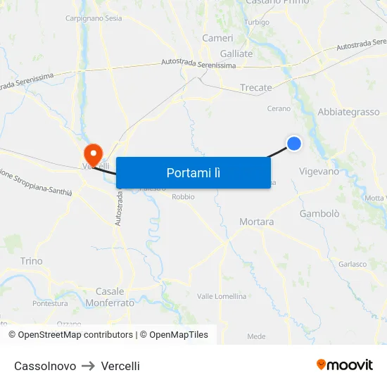 Cassolnovo to Vercelli map