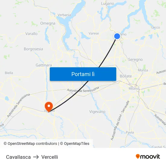 Cavallasca to Vercelli map