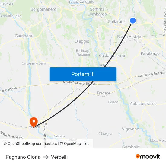 Fagnano Olona to Vercelli map