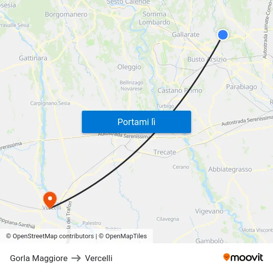Gorla Maggiore to Vercelli map
