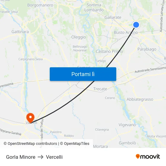 Gorla Minore to Vercelli map