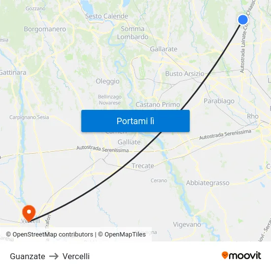 Guanzate to Vercelli map