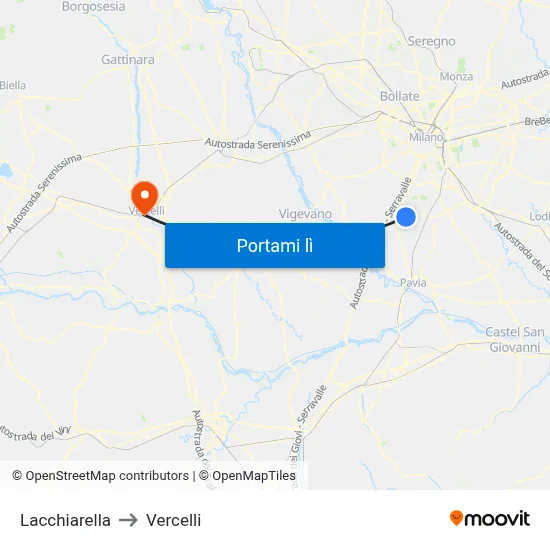 Lacchiarella to Vercelli map