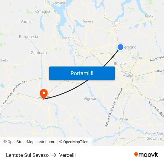 Lentate Sul Seveso to Vercelli map