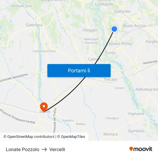 Lonate Pozzolo to Vercelli map