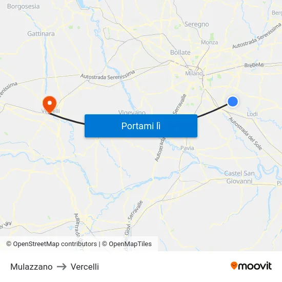 Mulazzano to Vercelli map