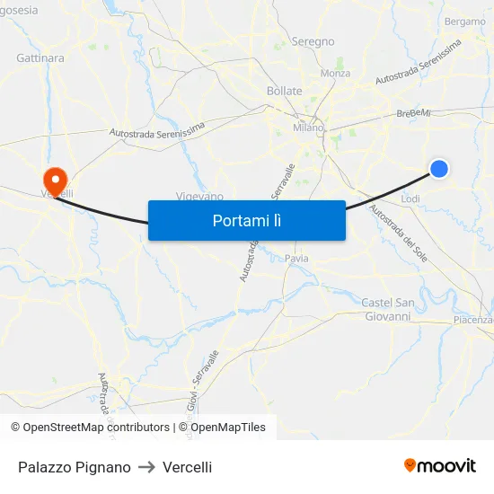 Palazzo Pignano to Vercelli map