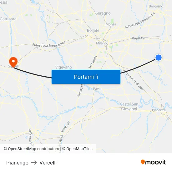 Pianengo to Vercelli map
