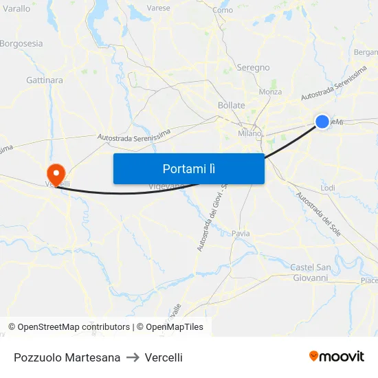 Pozzuolo Martesana to Vercelli map