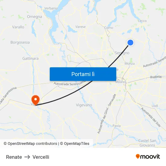 Renate to Vercelli map