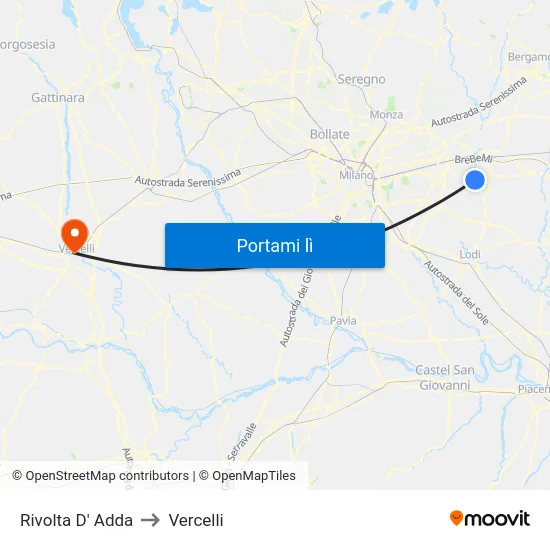 Rivolta D' Adda to Vercelli map