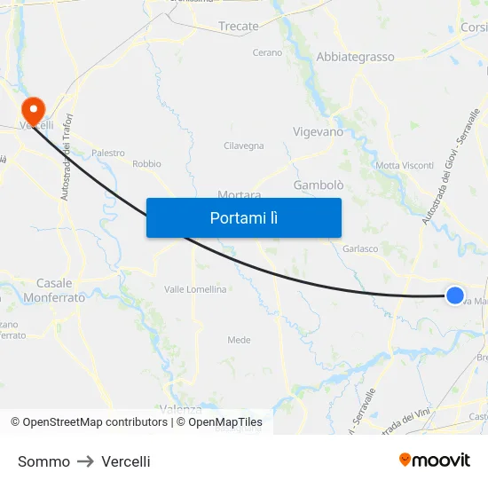 Sommo to Vercelli map