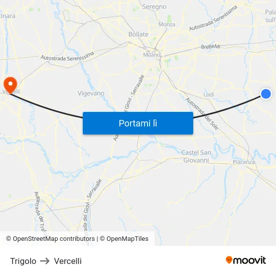 Trigolo to Vercelli map