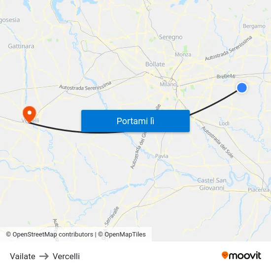 Vailate to Vercelli map