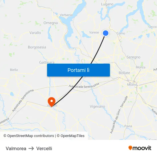 Valmorea to Vercelli map