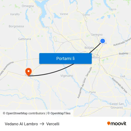 Vedano Al Lambro to Vercelli map