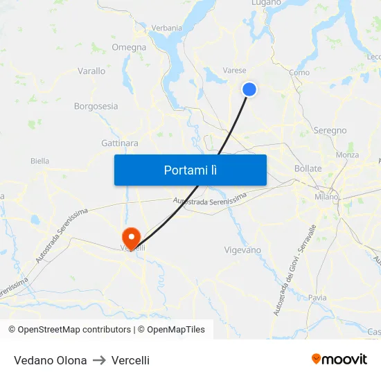 Vedano Olona to Vercelli map