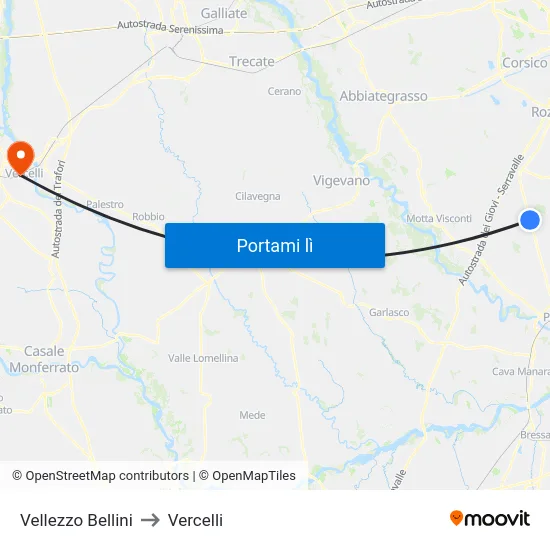 Vellezzo Bellini to Vercelli map