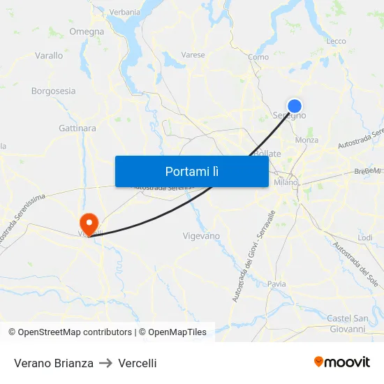 Verano Brianza to Vercelli map