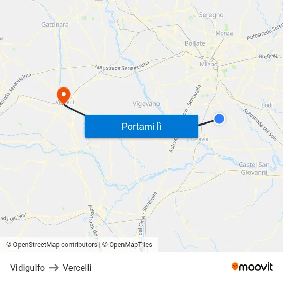 Vidigulfo to Vercelli map