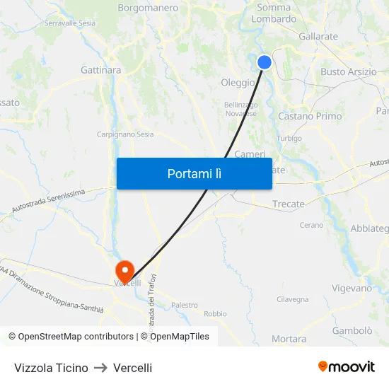 Vizzola Ticino to Vercelli map