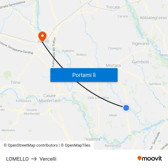 LOMELLO to Vercelli map