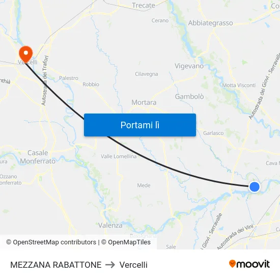 MEZZANA RABATTONE to Vercelli map