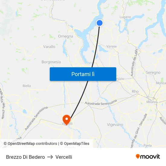Brezzo Di Bedero to Vercelli map