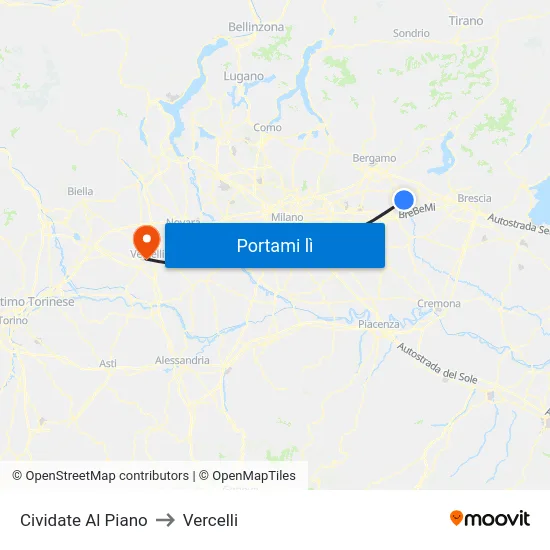 Cividate Al Piano to Vercelli map