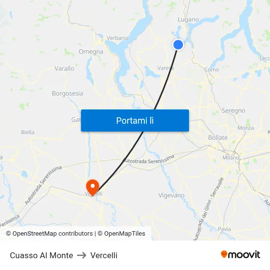 Cuasso Al Monte to Vercelli map