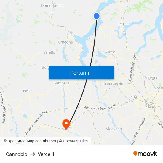 Cannobio to Vercelli map