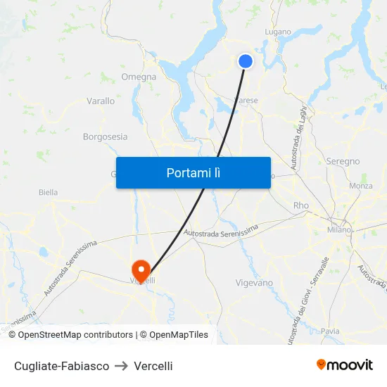 Cugliate-Fabiasco to Vercelli map