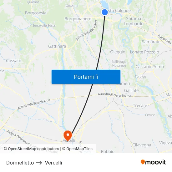 Dormelletto to Vercelli map