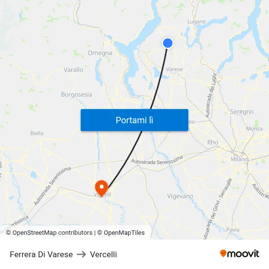 Ferrera Di Varese to Vercelli map