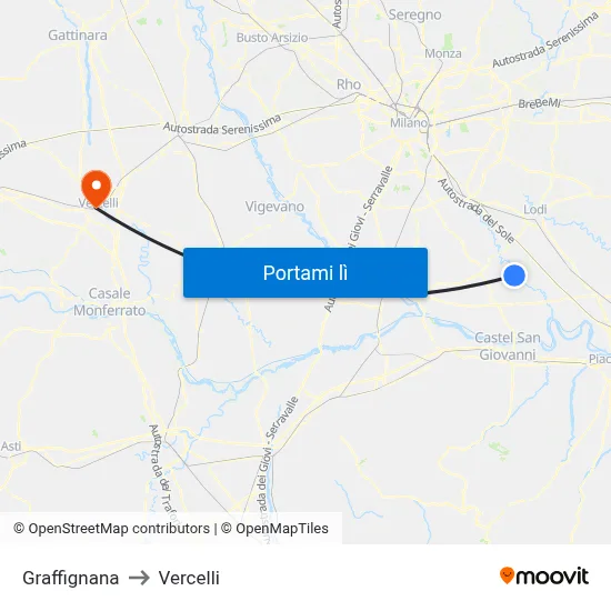 Graffignana to Vercelli map