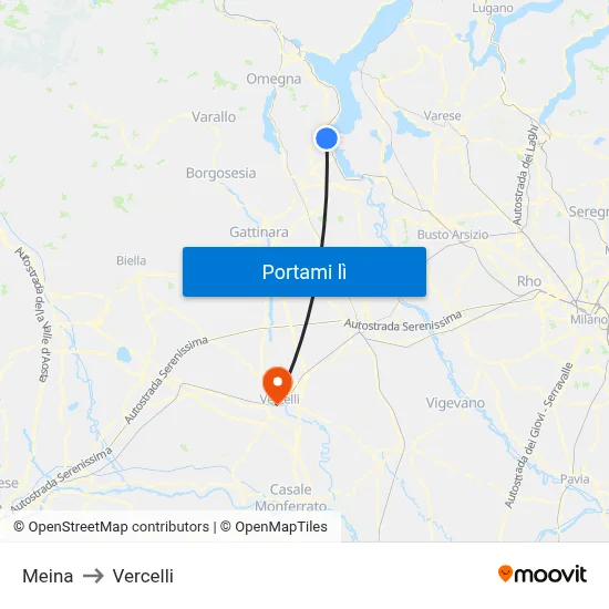 Meina to Vercelli map