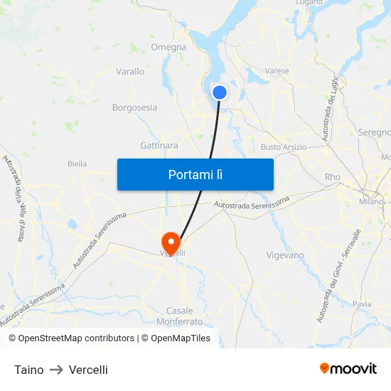 Taino to Vercelli map