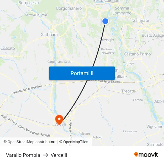 Varallo Pombia to Vercelli map