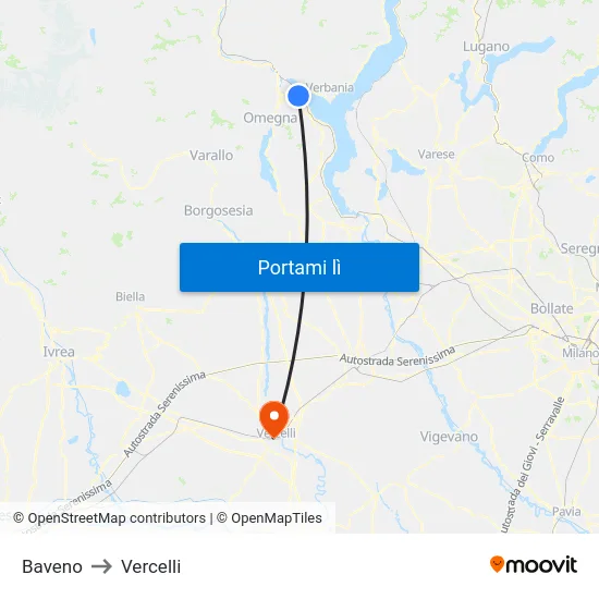 Baveno to Vercelli map