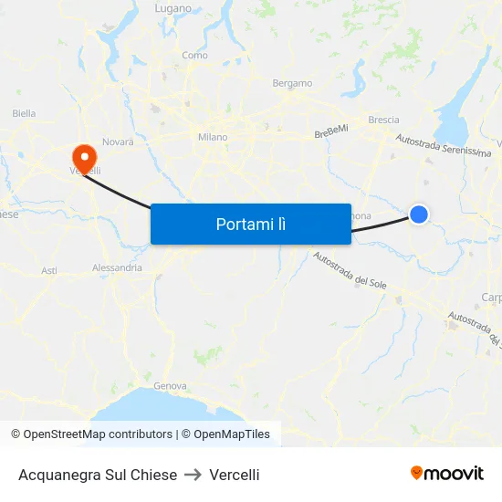 Acquanegra Sul Chiese to Vercelli map