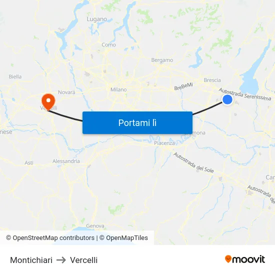 Montichiari to Vercelli map