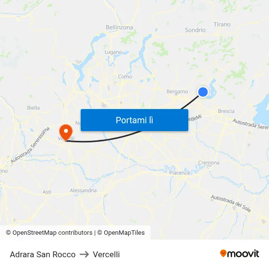 Adrara San Rocco to Vercelli map