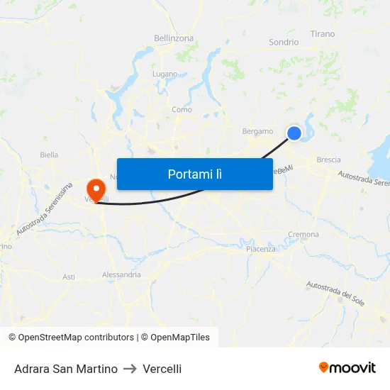 Adrara San Martino to Vercelli map