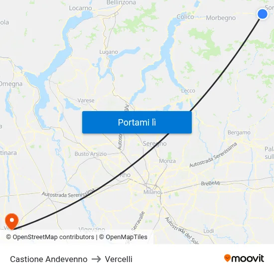 Castione Andevenno to Vercelli map