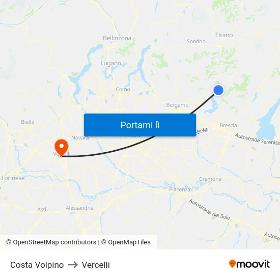 Costa Volpino to Vercelli map
