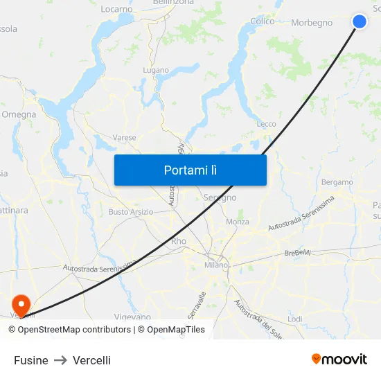 Fusine to Vercelli map