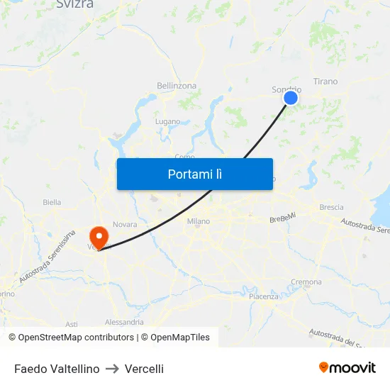 Faedo Valtellino to Vercelli map
