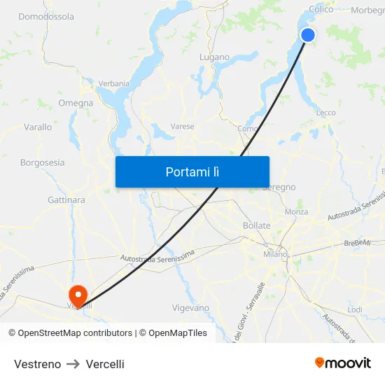 Vestreno to Vercelli map